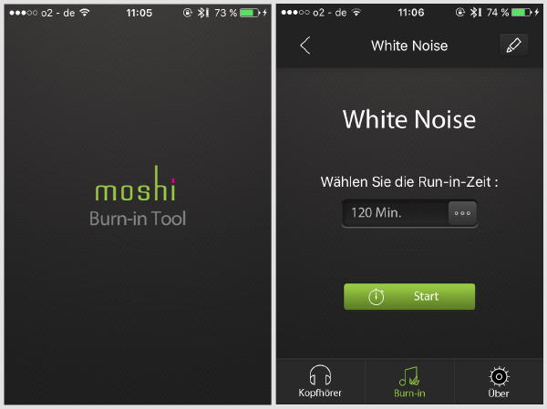 Mit der kostenlosen iOS-App Burin-in Tool von Moshi lässt sich der Rausch timen